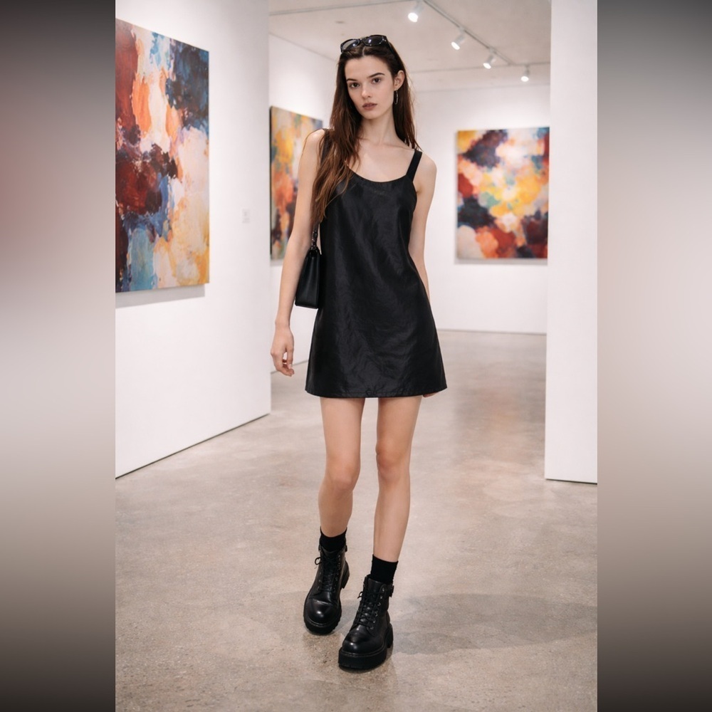 Zara NWT Elegant Black Sleeveless cotton side zip Dress size XS.